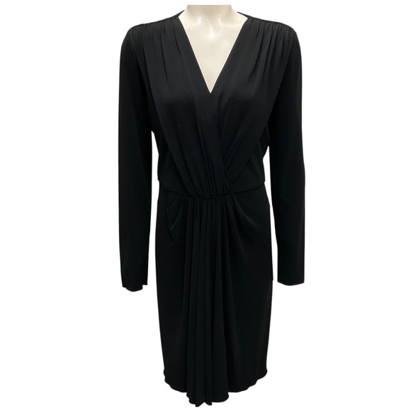 GIORGIO ARMANI BLACK DRAPED LONG SLEEVED JERSEY MIDI DRESS - Picture 1 of 5